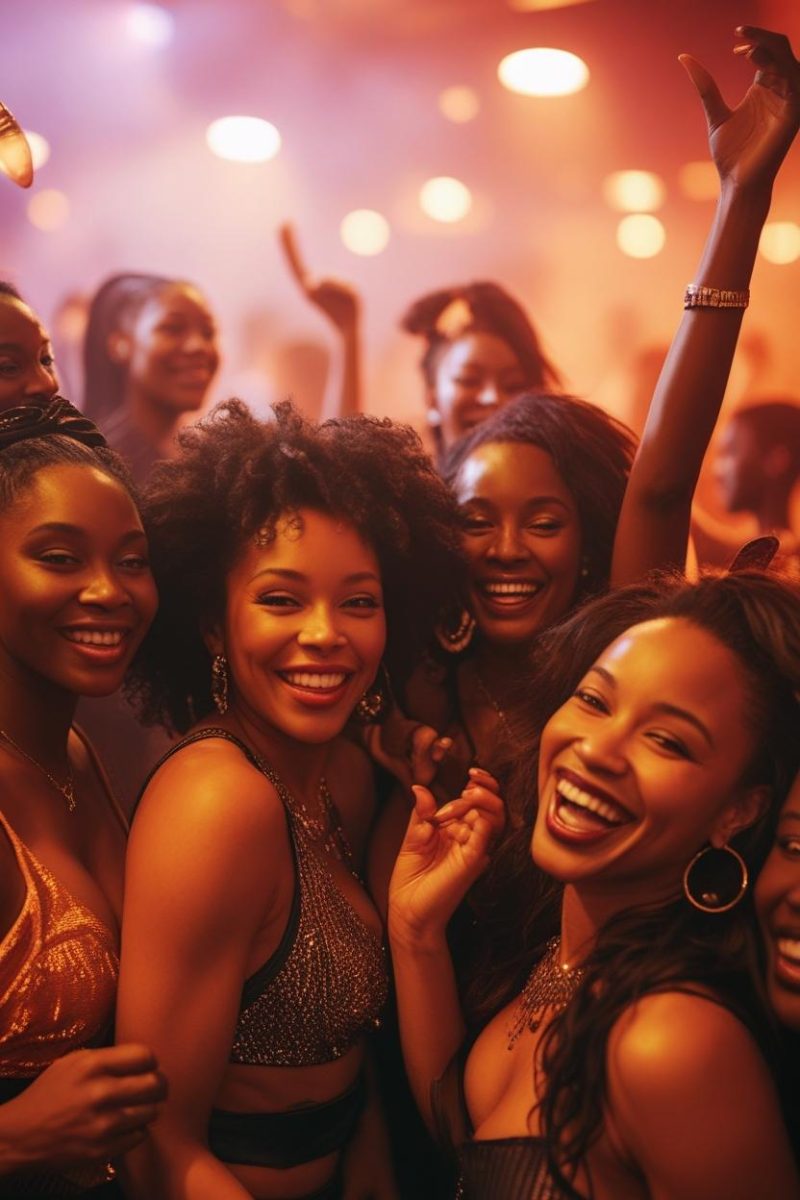 black women and men partying together in a club. Orange vibes black women and men partying together in a club. Orange vibes