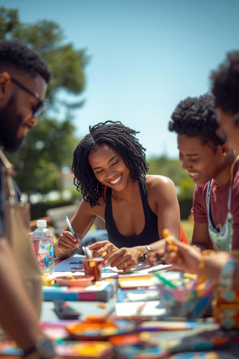 creation workshop with black men and black women, enjoying the moment during summer creation workshop with black men and black women, enjoying the moment during summer